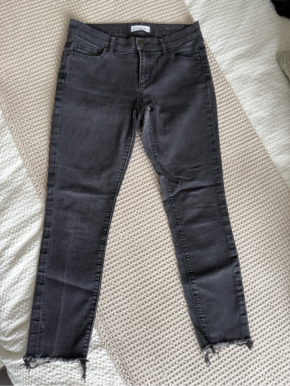 LOFT Black Ankle Skinny Jeans with Raw Hem